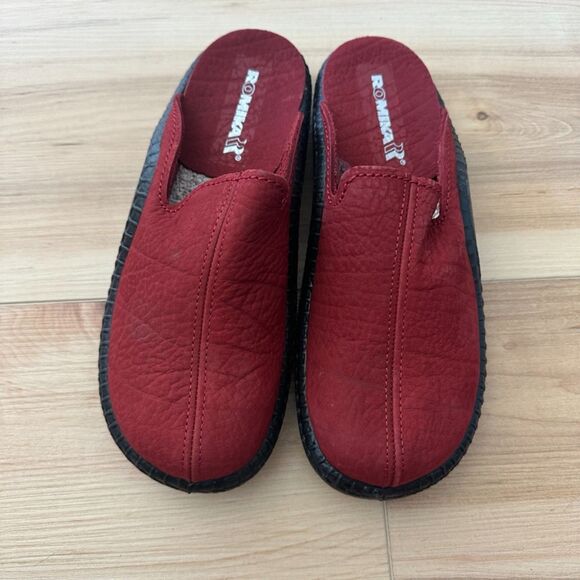 Romika Mokasso Women's 36 Red Nubuck Leather Slip-On Wedge Mule Clog Slipper - Picture 2 of 4